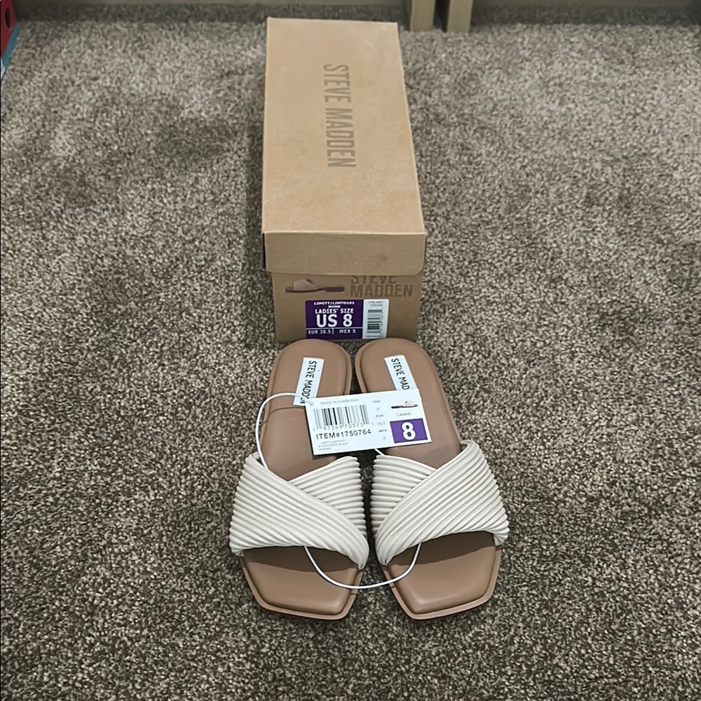 Steve Madden Cream Slide Sandals with Crisscross Design